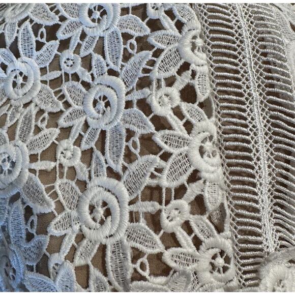 Unbranded Women’s Off White Floral Appliqué Dress Lace Bridal Shower Sheer READ - Picture 10 of 11